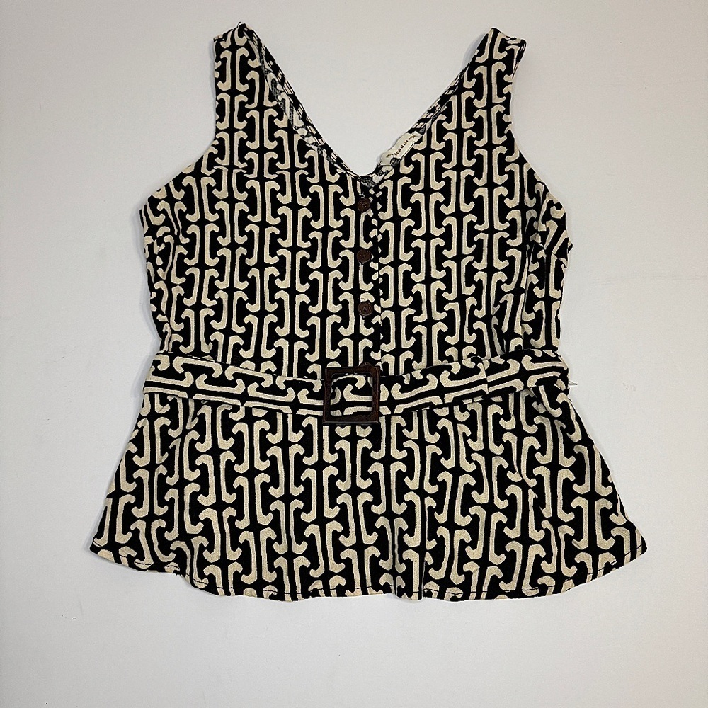 MONTEAU LOS ANGELES Pullover
Peplum Blouse Women sz XL Belted
Linen Blend